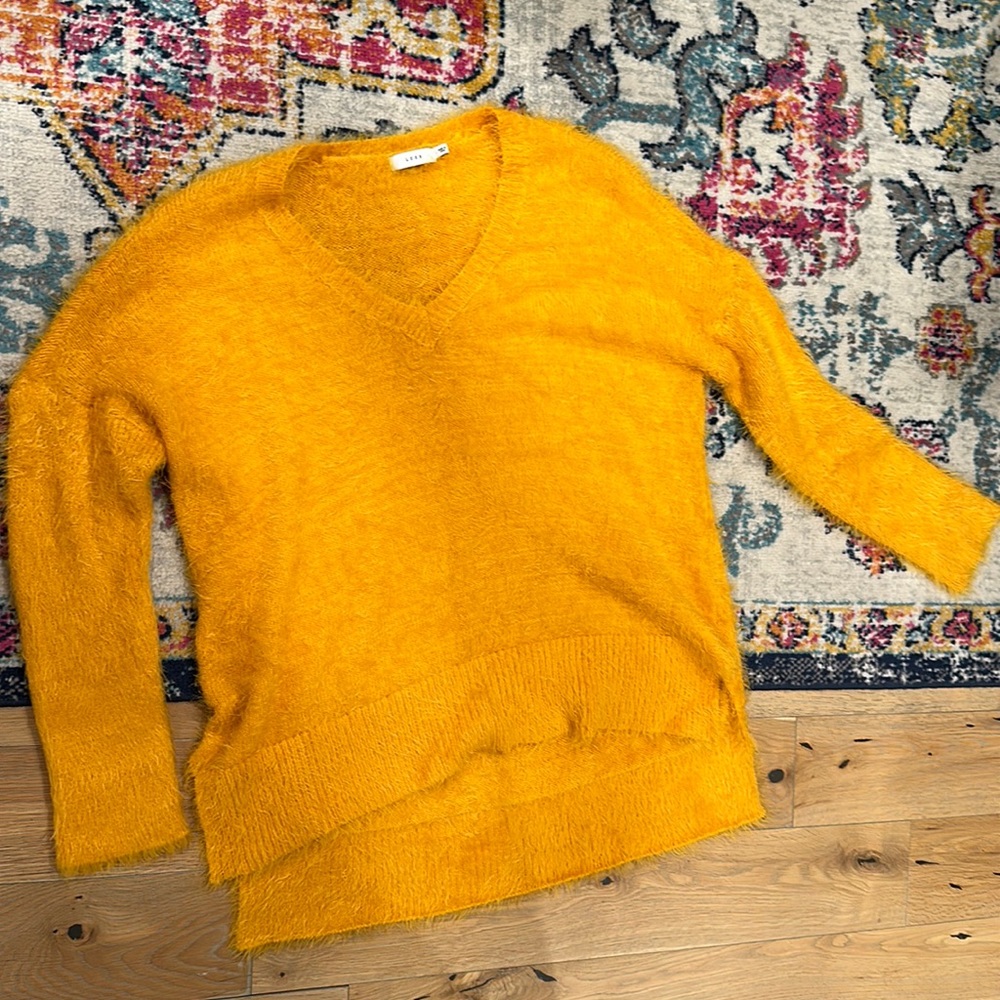Lush fuzzy yellow v neck sweater